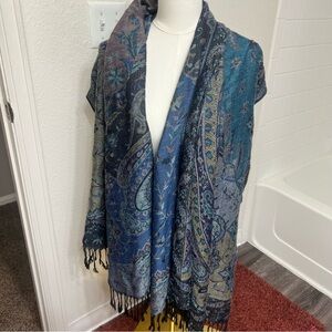 Pashmina blue paisley pattern scarf shawl wrap cashmere rave festival India